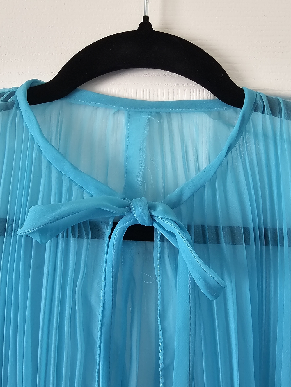 1960s Vintage Blue Night Jacket Accordion Sheer Necktie Over Blouse Duster #1 - Picture 4 of 11